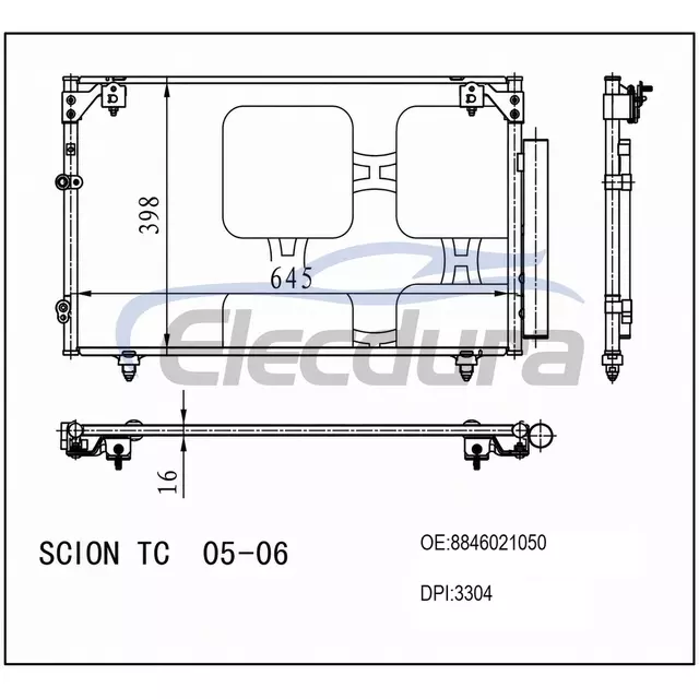 8846021050 Toyota Scion Tc 2005-2010 Klima Kondansat&ouml;r&uuml; 16mm &Ccedil;ekirdek
