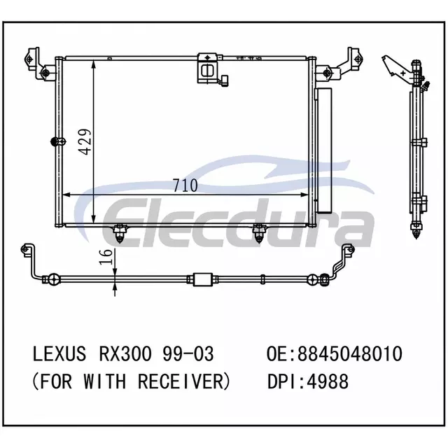 8845048010 Lexus Rx300 para receptor 1999-2003 Condensador de aire acondicionado N&uacute;cleo de 16 mm