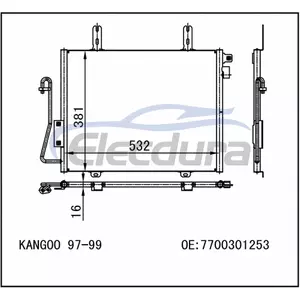 77 00 301 253 Renault Kangoo 1997-1999 Kondensor A/C Inti 16mm