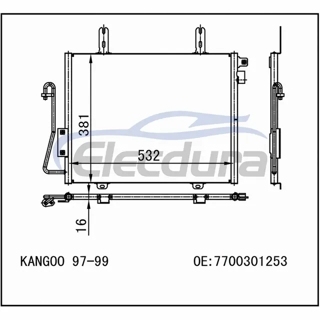 77 00 301 253 Renaultカングー 1997-1999 A/Cコンデンサー 16mm コア