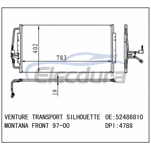 52486810 Pontiac Montana 1997-2000 Zesp&oacute;ł skraplacza klimatyzacji, rdzeń 18 mm