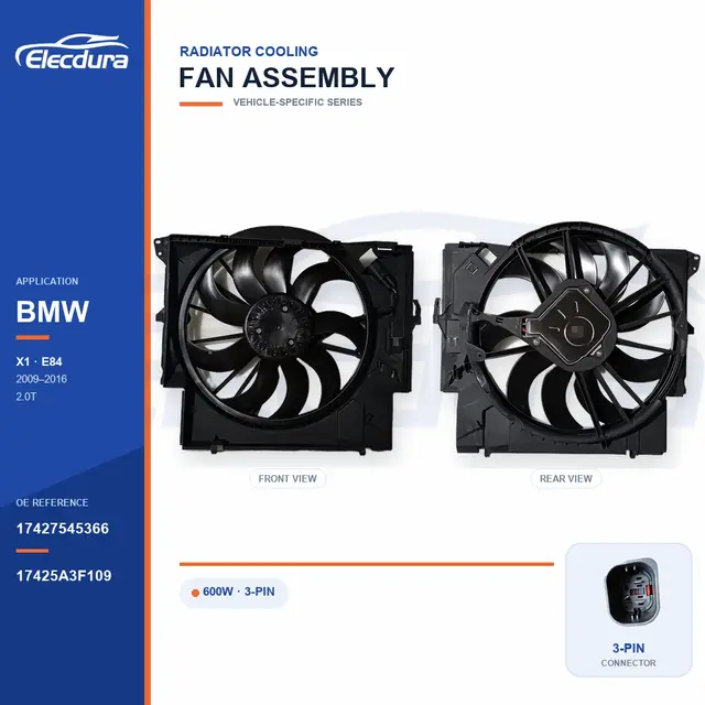 Ensemble ventilateur de refroidissement de radiateur pour BMW E84 600W 17427545366 Alimentation en vrac