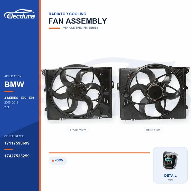 Conjunto del ventilador de refrigeraci&oacute;n del radiador para BMW E90 / E91 400W 17117590699 Suministro a granel