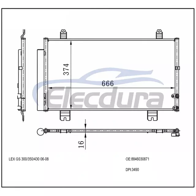 8846030871 Lexus Gs 300 2006-2008 A/C คอนเดนเซอร์ 16 มม.