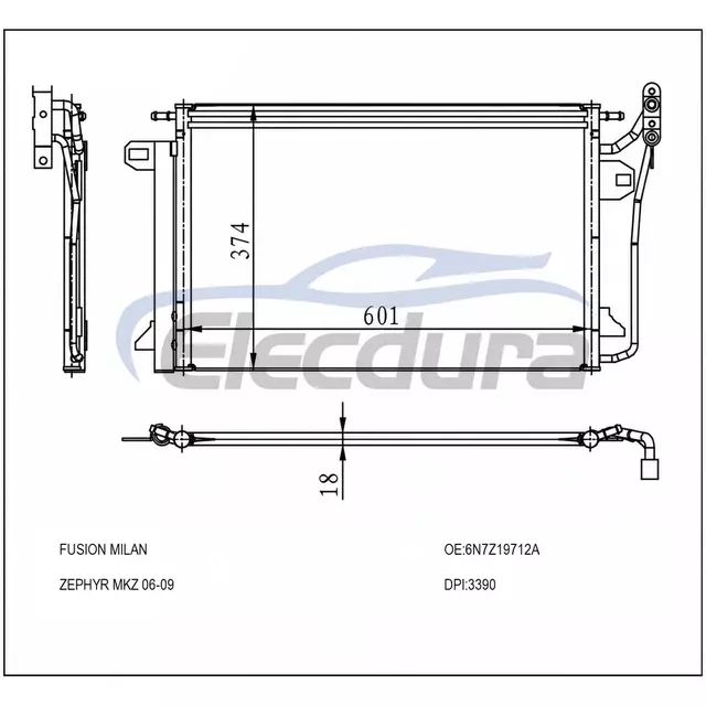 6N7Z19712A Ford Fusion Milan Zephyr Mkz 2006-2009 kl&iacute;makondenz&aacute;tor
