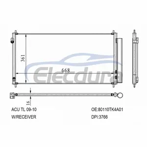 80110TK4A01 Honda Acu Tl 2009-2010 Condensatore A/C con ricevitore/essiccatore