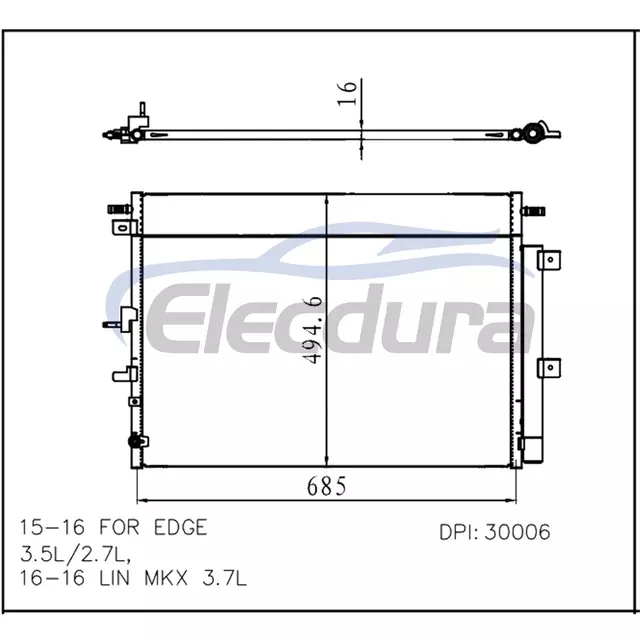 F2GZ19712B Ford Edge 2015-2016 Skraplacz 3,5L / 2,7LA/C 16mm rdzeń