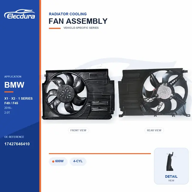 K&oslash;lerventilator komplet til BMW F49 / F45 600W 17427646410 Bulk Supply