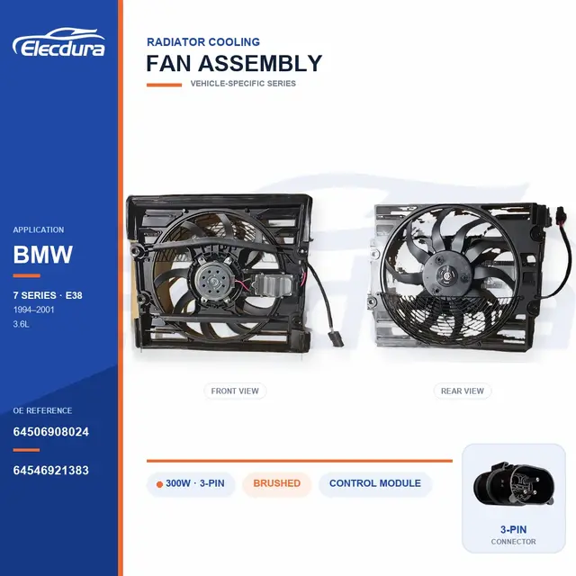 Conjunto del ventilador de refrigeraci&oacute;n del radiador para BMW E38 300W 64506908024 Suministro a granel