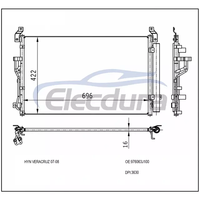 976063J100 Hyundai Veracruz 2007-2012 Condensator A/C 16mm Miez