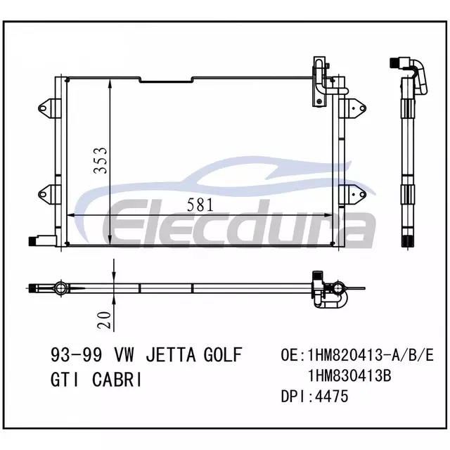 1HM820413-A フォルクスワーゲン ジェッタ ゴルフ Gti カブリ 1993-1999 エアコン コンデンサー