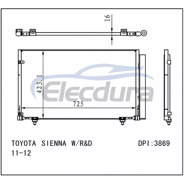 8846008020 Toyota Sienna 2011-2016 Klima Kondenser Grubu 16mm &Ccedil;ekirdek