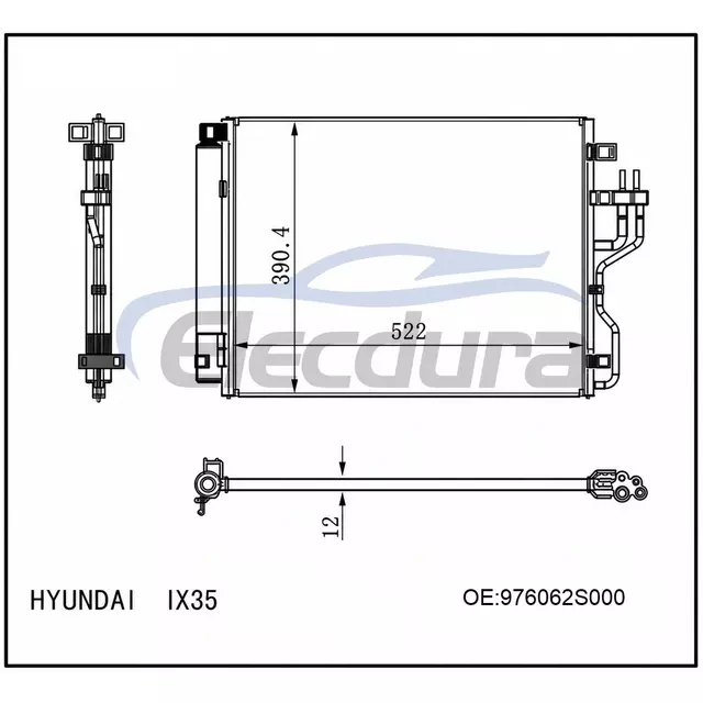 97606-2S000 Hyundai Ix35 2001-2015 Ansamblu condensator A/C 0,47 in miez