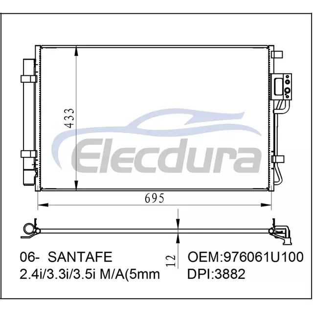 976061U100 Hyundai Santafe 2 4i 2006+ conjunto condensador A/C