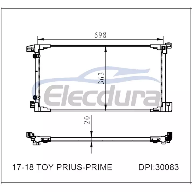 88460-47180 Toyota Prius-Prime 2017-2018 Condensador de A/C N&uacute;cleo de 20 mm