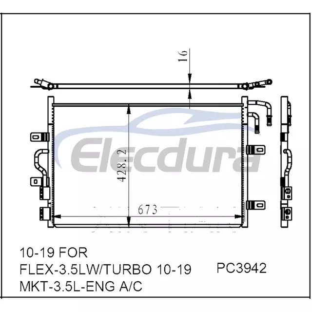 AA8Z19712A Ford Flex 2010-2019 Skraplacz klimatyzacji 20 mm rdzeń