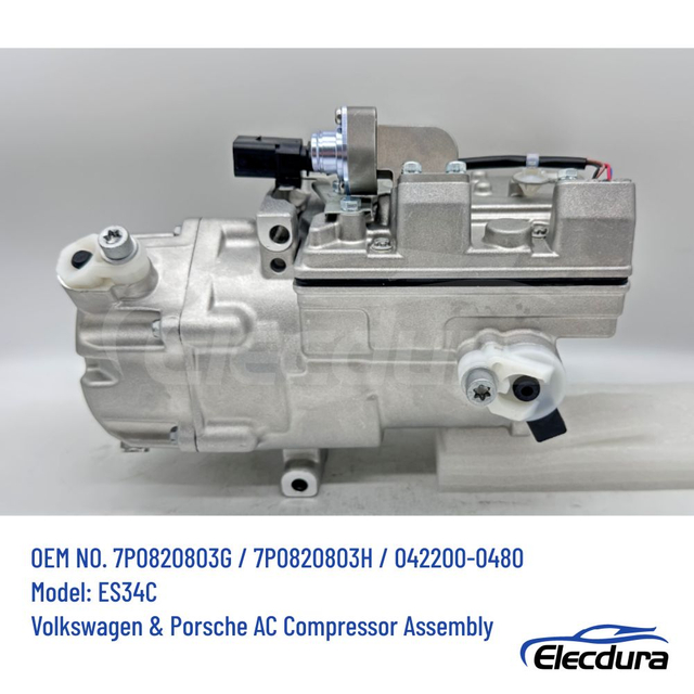 ES34C elektrick&yacute; kompresor klimatizace pro VW Touareg Porsche Cayenne Panamera Hybrid OE 7P0820803G 7P0820803H Denso 042200-0480