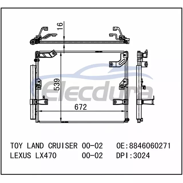 8846060271 Lexus Lx470 2000-2002 A/C kondenz&aacute;tor 16mm j&aacute;dro