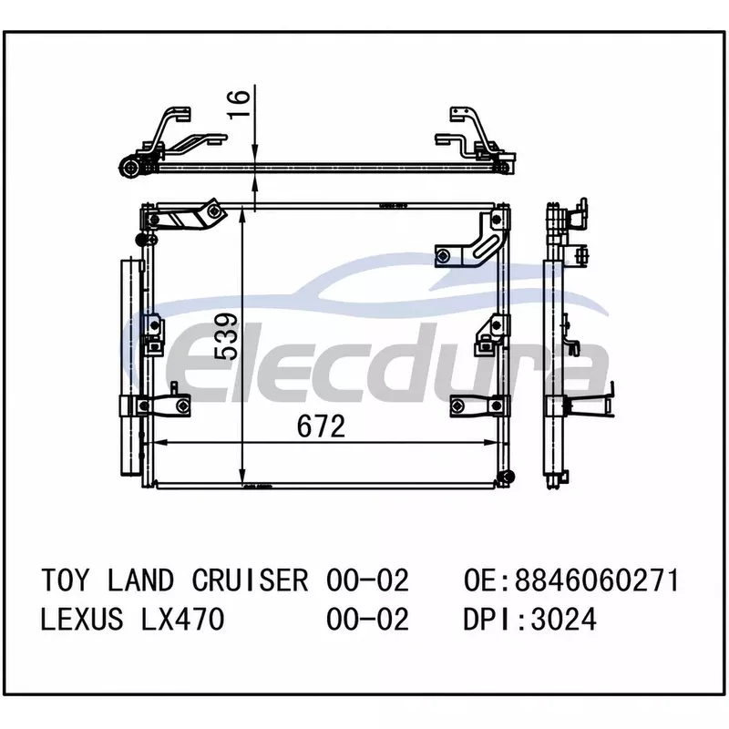 8846060271 Lexus Lx470 2000-2002 l&eacute;gkondicion&aacute;l&oacute; kondenz&aacute;tor, 16 mm-es mag