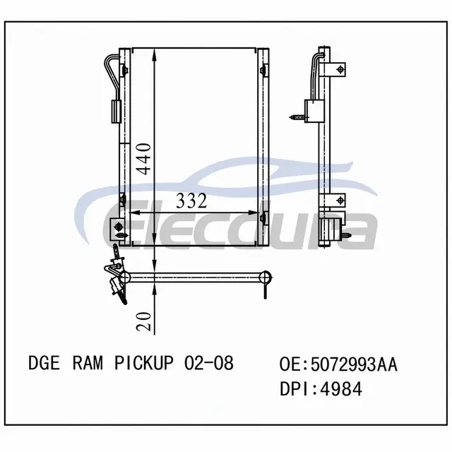 5072993AA Dodge Ram Pickup 2002-2008 Kondensor A/C Inti 20mm