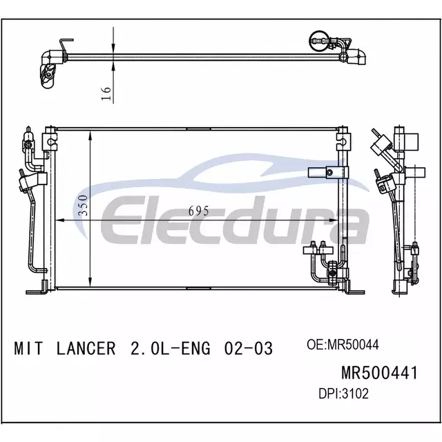 MR50044 Mitsubishi Lancer 2002-2003 2.0LA/C Конденсатор