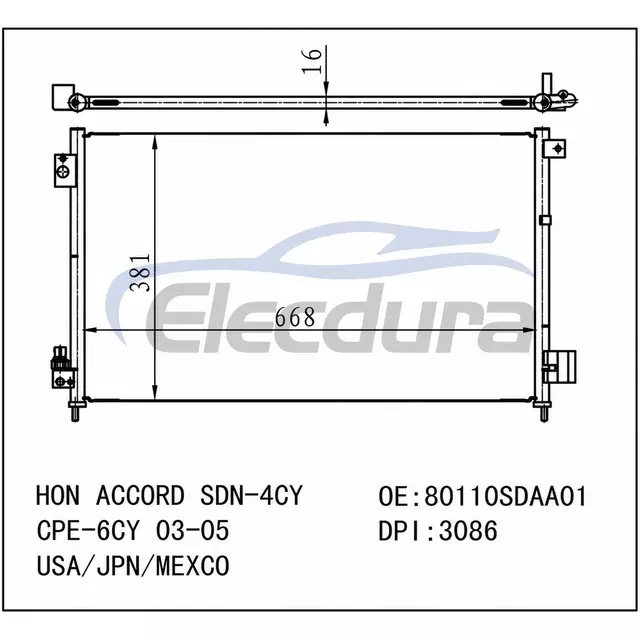 80110SDAA01 Honda Accord 2003-2007 airco condensor 16 mm kern