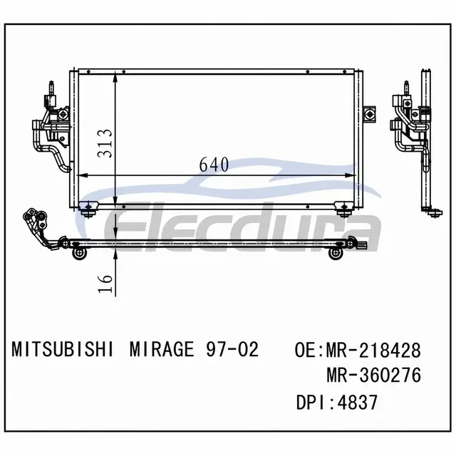 MR-218428 Mitsubishi Mirage 1997-2002 Конденсер A/C 16mm Core