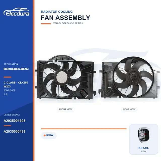 K&oslash;lerventilator komplet til Mercedes-Benz W203 600W A2035001693 Bulk Supply