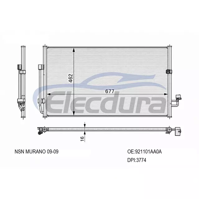 921101AA0A Nissan Murano 2009+ Condensator A/C miez de 16 mm
