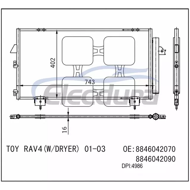 8846042070 Toyota Rav4 2001-2003 Klima Kondenser Grubu 16mm &Ccedil;ekirdek