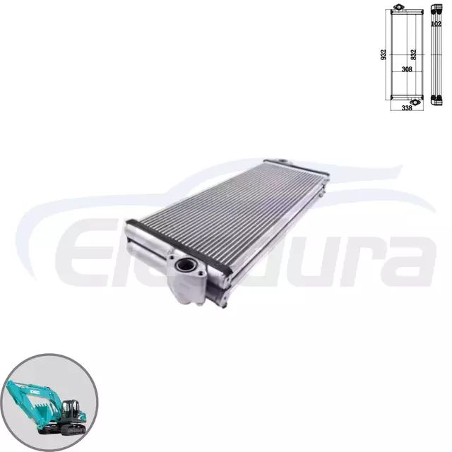 Radiatore dell'olio idraulico rinforzato YN05P00058S002 per escavatore Kobelco SK200-8, stock sfuso per distributori globali.