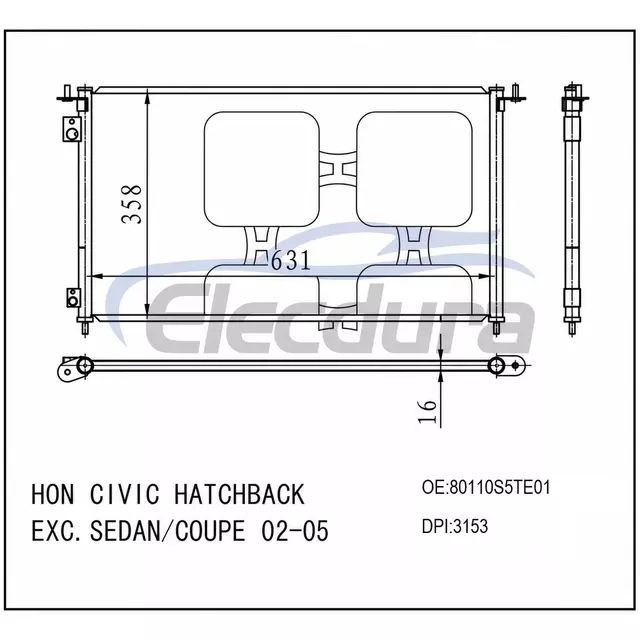 80110S5TE01 Хонда Цивик Искл. 2002-2005 Конденсатор кондиционера