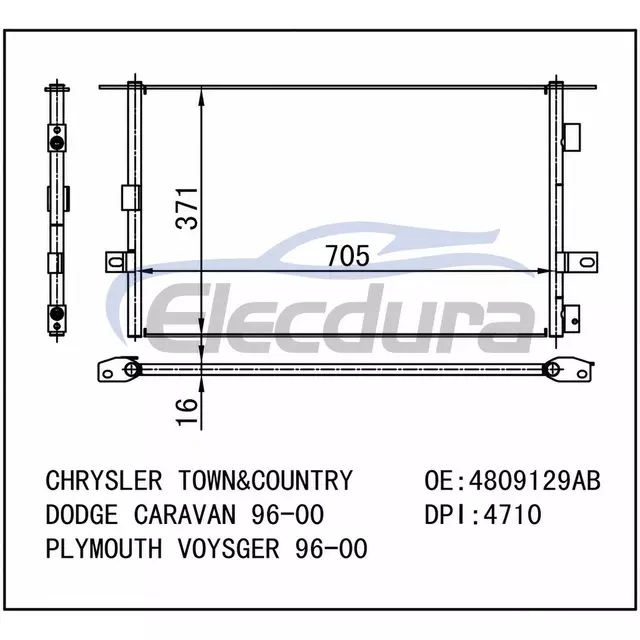 4809129AB เชฟโรเลต Town&country 1996-2000 คอนเดนเซอร์เครื่องปรับอากาศ