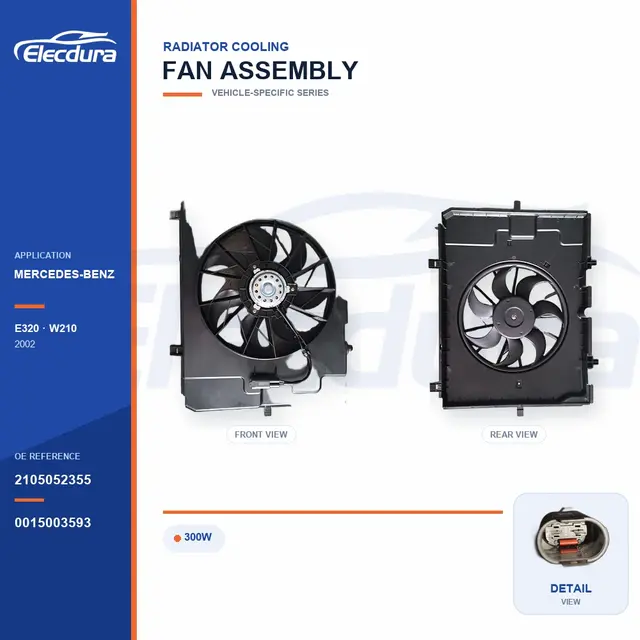 K&oslash;lerventilator komplet til Mercedes-Benz W210 300W 2105052355 Bulk Supply