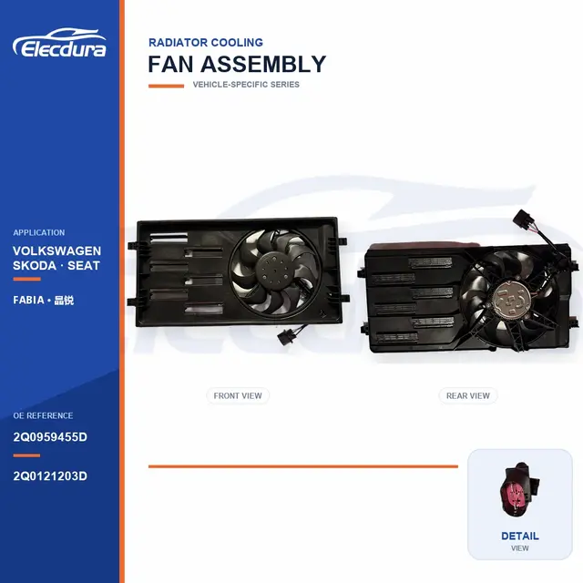Radiateurkoelventilator compleet voor Volkswagen Fabia 2Q0959455D bulklevering