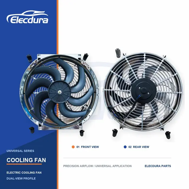 Universeel Radiateurkoelventilator 14 inch verchroomd gebogen mes 220W groothandel