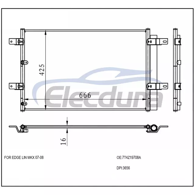 7T4Z19708A Ford Edge Lin Mkx 2007-2008 Skraplacz klimatyzacji 16mm rdzeń