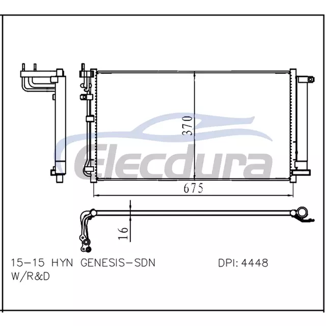 97606B1200 Hyundai Genesis 2015+ Conjunto de condensador de aire acondicionado N&uacute;cleo de 16 mm