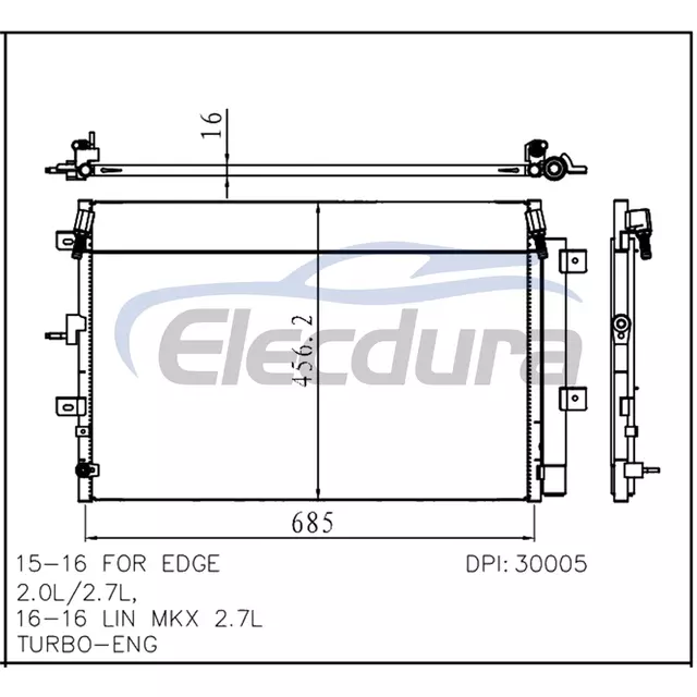 F2GZ19712A Ford Edge 2015-2016 2.0L / 2.7LA/C Skraplacz 16mm rdzeń