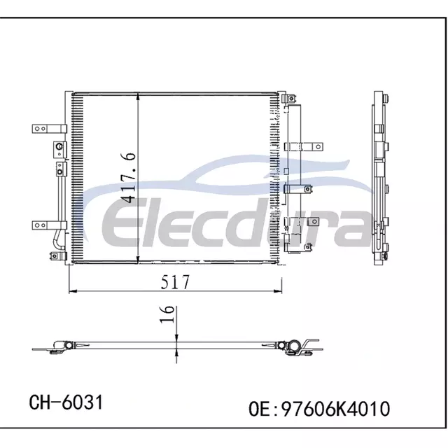97606K4010 Hyundai Kona Electric 2019-2023 Condensador de aire acondicionado el&eacute;ctrico con n&uacute;cleo de 16 mm