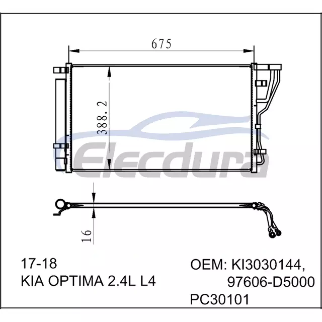 97606-D5000 Kia Optima L4 2017-2018 2.4L / L4 Kondensor A/C Inti 16mm