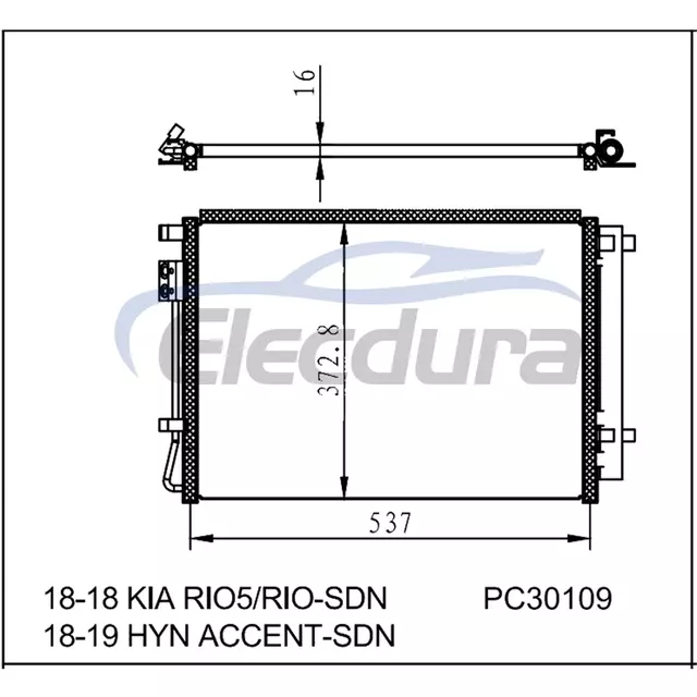 97606H9100 Kia Rio5 2018 Конденсатор кондиціонера 16 мм сердечник