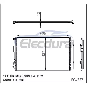 976062W500 Hyundai Santafe Sport 2013–2018 2.4LA/C Kondensator, 12 mm Kern