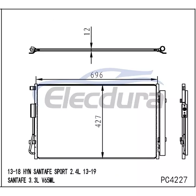 976062W500 Hyundai Santafe Sport 2013-2018 2.4LA/C Condensatore 12mm Nucleo