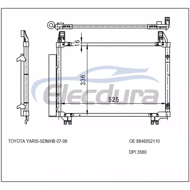 8846052110 Toyota Yaris 2006-2015 A/C 콘덴서(수신기/건조기 16mm 코어 포함)