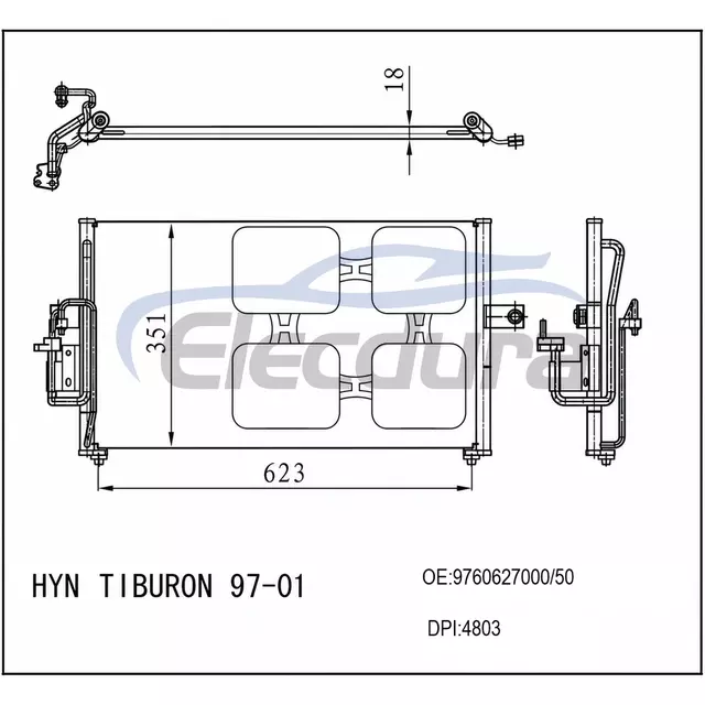 9760627000 Hyundai Tiburon 1997-2001 Condenseur de climatisation