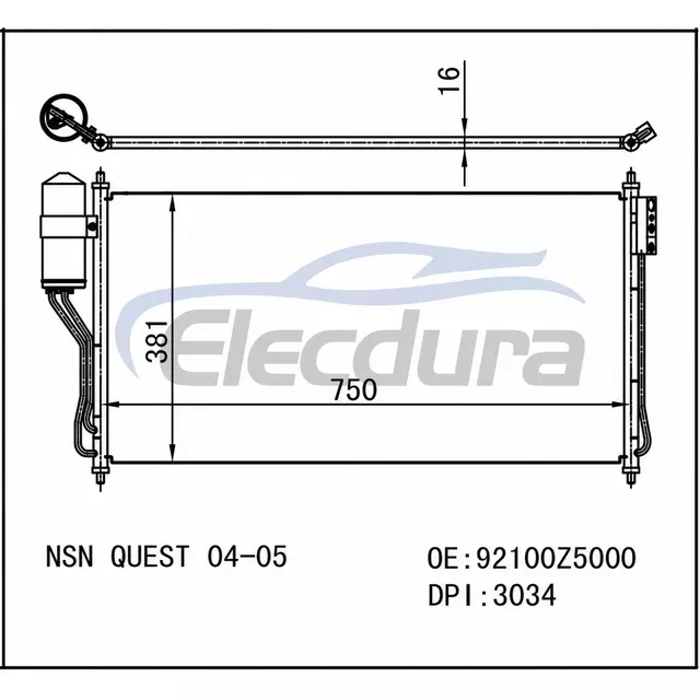 921005Z000 Nissan Quest 2004-2005 Gruppo condensatore A/C Nucleo da 16 mm