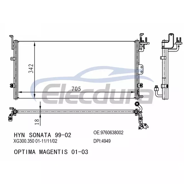 9760638002 Hyundai Sonata 1999-2002 Condensador A/C