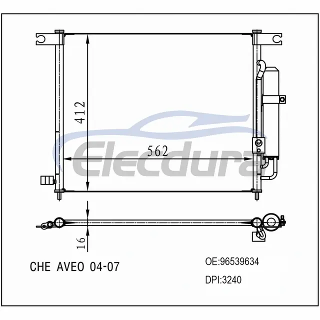96539634 Chevrolet Aveo 2004-2007 คอนเดนเซอร์ A/C แกน 16 มม.