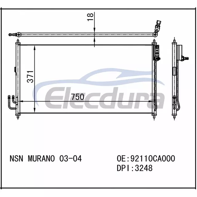 92110CA000 Nissan Murano 2003-2004 A/C kondenz&aacute;tor 16mm j&aacute;dro